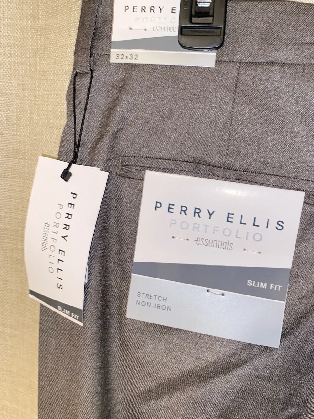 Perry Ellis Men's Slim Fit Dress Pants in Charcoal Gray
